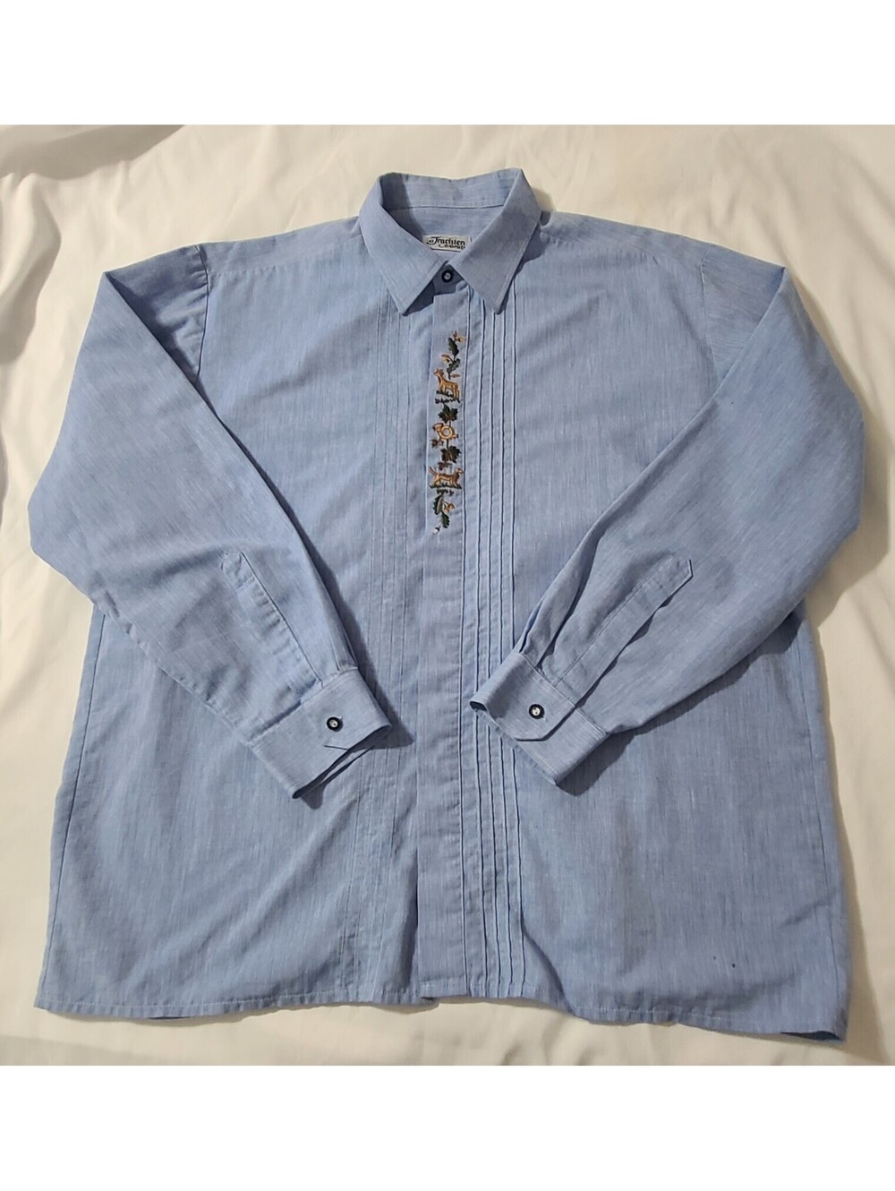 Vtg Trachten Gratz Blouse Womens Size XL Blue Embroidered Bavarian Oktoberfest